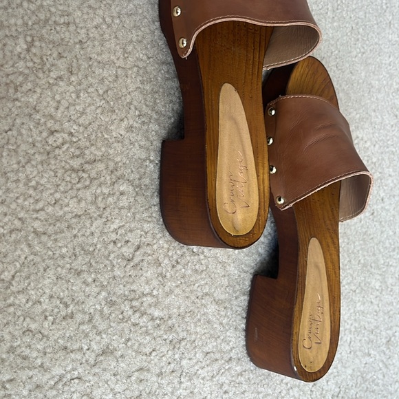 Crown Vintage Wooden Heeled Summer Slide Sandals Size 8 - Picture 4 of 7